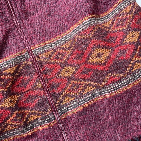 CECIL Burgundy Hooded Fringe Jacket Southwestern Geometric Boho M - Picture 7 of 10
